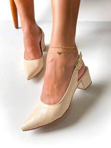 Elegant Block Heel Sandal With Pointed Toe And Closed Back Crocodile Opening In - Crocodile - View 2
