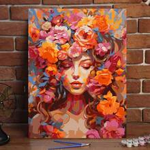 1pc DIY Digital Oil Painting Acrylic Paint Kit, 40*50cm With Paints And Brushes, Suitable For Stress Relief, Number Painting, Handmade Floral Embrace Design, Room Decor Wall Art, Mural, Beginner Painting, Ideal Gift For Friends (Frameless) - Multicolor - View 1