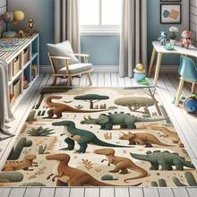 Retro Mid Century Abstract Pattern Rug On Ivory Background, Dark Orange And Reseda Green, 4' X 5' 5", Ideal For Bedroom, Dorm And Living Room - 薑橄欖綠鮭魚 - 查看 4
