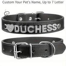 Collar de perro de PU personalizado con piedras de rhinestones en forma de corazón - Accesorio de moda para mascotas, adecuado para perros pequeños y medianos - Negro - Ver 10