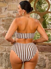 Swim Chiccia Conjunto de Maiô Bikini Listrado Minimalista de Verão para Mulheres Plus Size - Multicolorido - Visão 3
