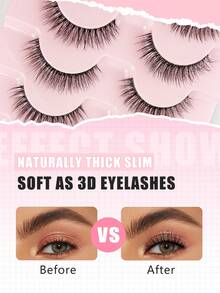 Hinarin 10 pares de pestañas postizas suaves con banda transparente, aspecto natural, hechas a mano con efecto 3D de falso visón, cortas y reutilizables, adecuadas para fiestas, clubes y uso diario