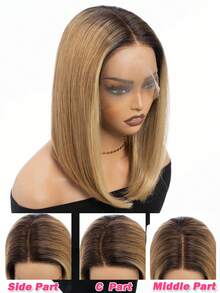 QVR QUEEN VIRGIN REMY QVR渐变棕色波波头蕾丝前假发，真人发丝，带金色条纹，透明蕾丝前假发，4x4封闭式波波头假发 - S4/27/613 - 查看 4