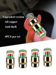 4 Pcs Car Monitoring Valve Cap Tires Pressure Indicator Tire Gauge Indicators Alert Sensor External Detection, Tire Pressure Warning Caps, Tire Pressure Monitoring Caps, Suitable For Bicycles And Automobiles For Tire Pressure Monitoring, Motorcycle Car Tire Pressure Monitor Valve Cap Sensor Indicator Eye Alert Auto Tire Pressure Inspection Tool Tire Valve - 彩色 - 查看 1