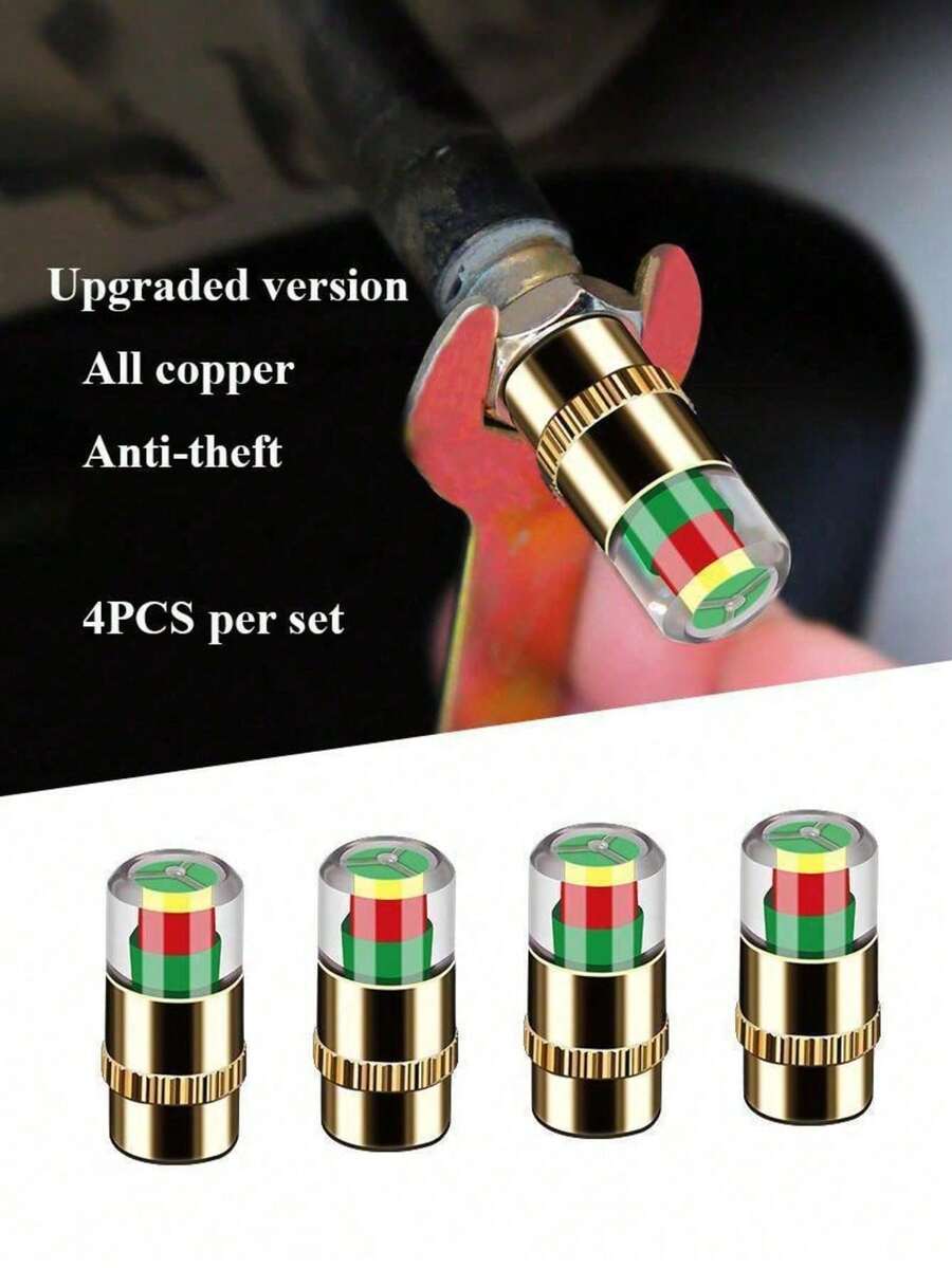 4 Pcs Car Monitoring Valve Cap Tires Pressure Indicator Tire Gauge Indicators Alert Sensor External Detection, Tire Pressure Warning Caps, Tire Pressure Monitoring Caps, Suitable For Bicycles And Automobiles For Tire Pressure Monitoring, Motorcycle Car Tire Pressure Monitor Valve Cap Sensor Indicator Eye Alert Auto Tire Pressure Inspection Tool Tire Valve - 彩色 - 查看 1