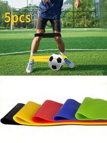 5件套专业足球训练带，带腿部拉力环 - 加厚高弹阻力带，适用于力量训练，可叠加设计，色彩鲜艳（黄、绿、蓝、红、黑） - 运动员和健身爱好者的理想礼物，运动配件，时尚设计，经久耐用 - 彩色 - 查看 1