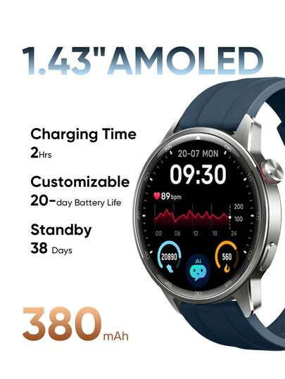 Realme S2 Watch, 1.43" AMOLED Display, IP68 Dust Water Resistance, Customisable Horloge Faces, AI Customised Health Tracking, Super Engine Upto 20 Days Battery Smartwatch view 4