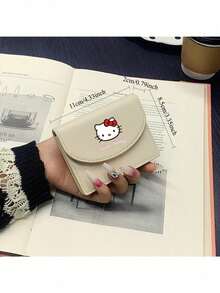 Sanrio Portafoglio da donna stile vintage Sanrio Hello Kitty - Chiusura a bottone a scatto, bordo in pizzo tinta unita, leggero e facile da trasportare per gli essenziali quotidiani, portafoglio di moda compatto per donna, mini portafoglio, portafoglio piccolo, portafoglio carino, portafoglio per carte, portafoglio per monete
