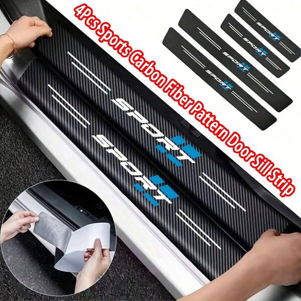 4Pcs Sport Style Door Sill Protectors - PVC Anti-Scratch Protective Strips With Blue Racing Decals And Carbon Fiber Look - Universal Self-Adhesive Door Edge Protectors For Most Cars, SUVs, Trucks - Easy-To-Install Exterior Accessories ,For VW Toyo Ta Audi BMW Nissan Opel Peugeot Renault Chevrolet And So On