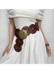 1 pièce Ceinture en PU de style rétro bohème, look de cowgirl occidentale américaine, convient pour toutes les saisons : automne, Halloween - Noir - Voir 2