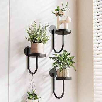 1pc/2pcs/3pcs Wall Planters For Indoor Plants, Mounted Holder Shelf, Metal Hanger, Decorative Plant Shelf For Indoor Wall Decor
