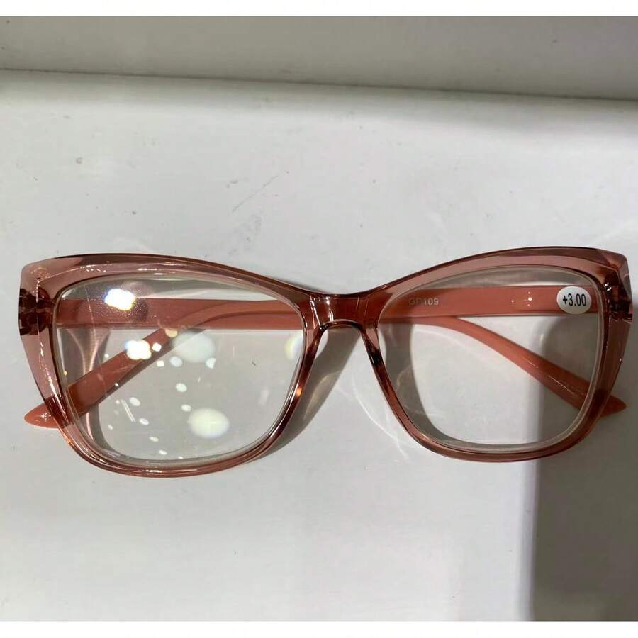 1 Piece Reading Near Glasses With Prescription GP109 Rectangular Cat Eye Women - rosa - 查看 1