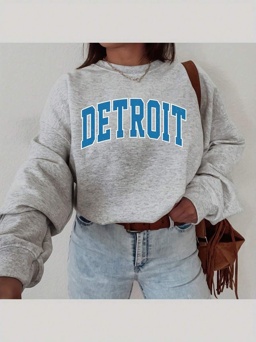 Women's Detroit Football Crewneck, Detroit Retro Football Sweatshirt For Women, Detroit Football Gift, Detroit Football Sweater - Xám - Xem 1