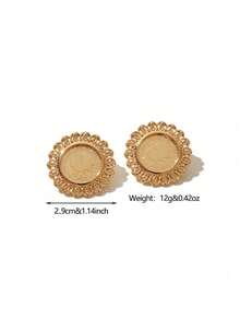 1 Pair Vintage Copper Alloy Gold Plated Rooster Coin Design Stud Earrings, Suitable For Women's Daily Wear And Holiday Gifts
