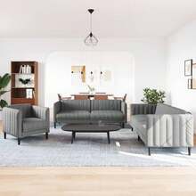 vidaXL 3-Teiliges Sofa-Set, Dunkelgrau Stoff - Grau - Übersicht 3