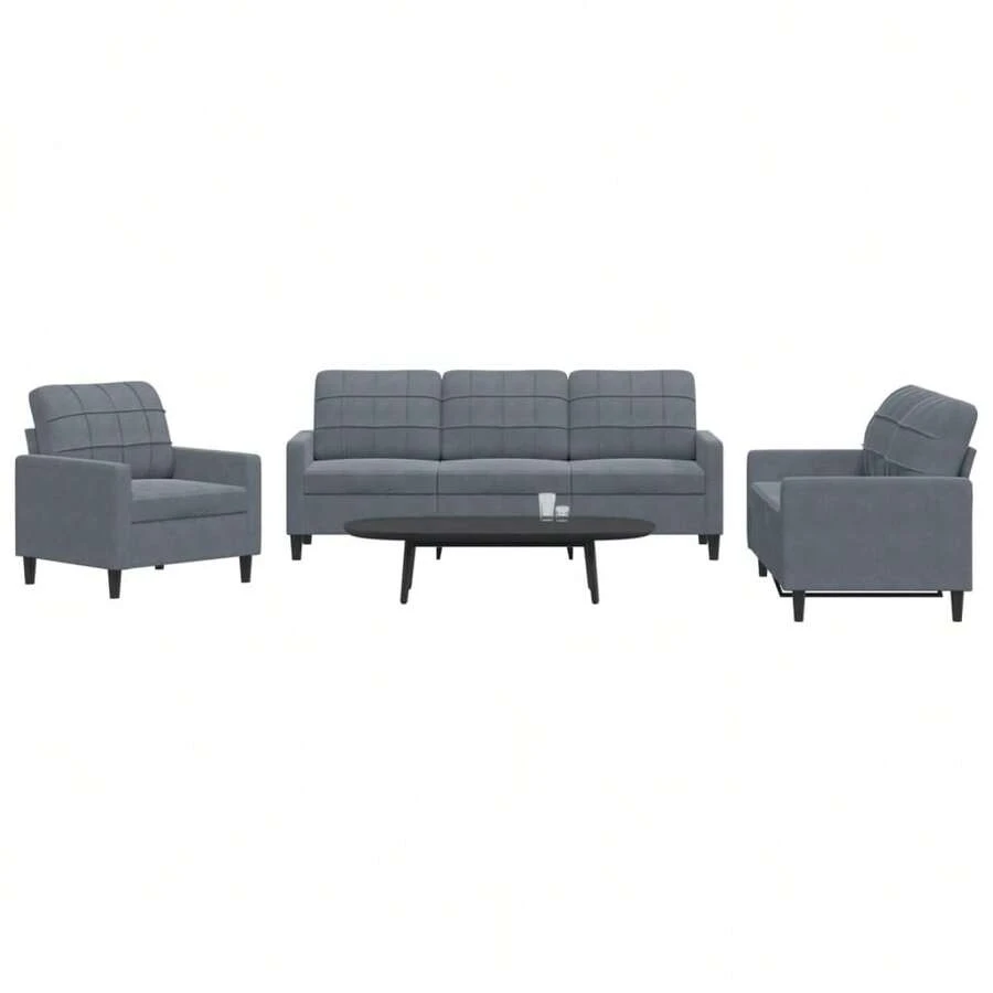vidaXL 3-Teiliges Sofa-Set Mit Kissen, Dunkelgrauer Samt - Grigio - Visualizzare 1