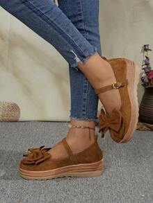 Giày đế xuồng quai mới cho nữ mùa xuân/thu, giày thể thao đế dày phong cách Bohemian, giày đế xuồng đế dày trang trí nơ - màu nâu - Xem 3