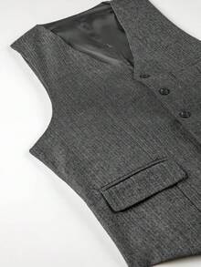 Retro 3 Piece Men Suit Tweed Herringbone Men's Suits Groom Tuxedos Set Prom Brown Grey Jacket Blazer Vest Pants Wedding Prom Tuxedos Groomsmen - Xám - Xem 4