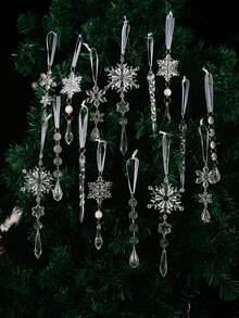5/15/20 piezas Adornos de árbol de Navidad con cristales en forma de copo de nieve, Adornos colgantes de árbol de Navidad de cristal transparente en forma de carámbano, Adornos colgantes de árbol de Navidad de cristal transparente en forma de carámbano, Adornos de árbol de Navidad de cristal, Decoraciones de cumpleaños con tema de hielo y nieve para Navidad, Decoraciones navideñas, Decoración de invierno para el hogar, Decoración navideña, Regalos de Navidad - Multicolor - Ver 10