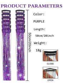 12Pcs Hair Tinsel Clip In 20Inch Glitter Tinsel Hair Extensions Clip In Hair Tinsel Kit Heat Resistant Shiny Sparkle Fairy Hair Accessories For Women Girls (Purple) (Sky Blue) - Multicolor - View 3