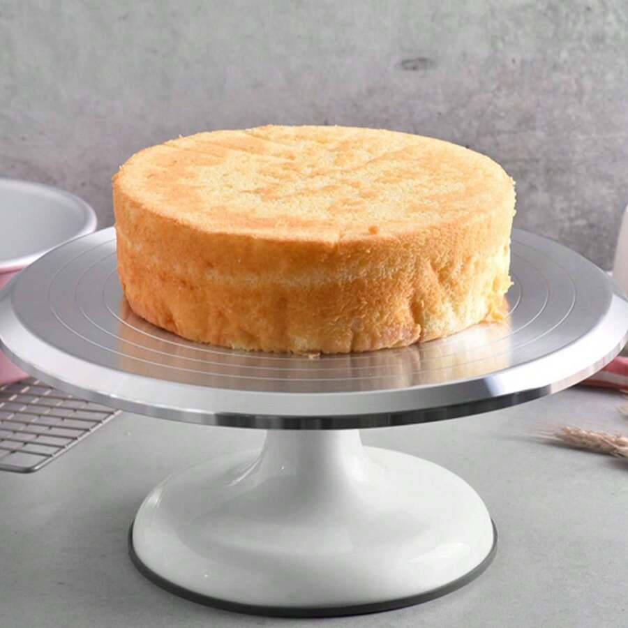 Soporte giratorio para tartas de aleación de aluminio, plato giratorio de 25 cm para decoración de tartas, plataforma antideslizante, rotación suave de 360° para fiestas de decoración de tartas y repostería. - Blanco - Ver 1
