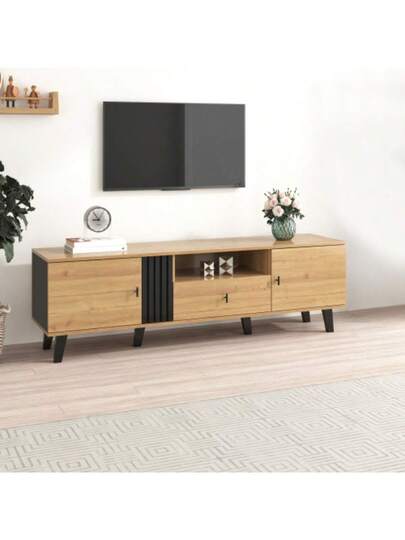 Stylish Elegance: 170cm TV Cabinet Wood Zwart Furniture, Lowboard Drawers, Diverse Storage Functions, Unique Appearance. view 4
