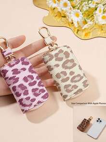 Leopard Print Large Capacity Waist Hanging Car Key Holder, PU Leather Key Pouch, Scratch-Resistant And Durable, Suitable For Home And Office Key Organization, Multi-Functional Key Wallet, Elegant Choice, Unisex Birthday, Christmas, Holiday Gift, Car Key Holder - Multicolor - View 3