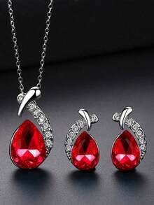 Conjunto de joyas estilo coreano, nuevo collar minimalista y de moda para niña, con cadena de clavícula en forma de gota de agua y conjunto de pendientes - Unitalla - Ver 4