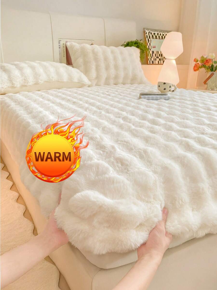 1pc Flannel Fitted Sheet, Bedding, Cozy Home Textile, Soft-Comfortable Mattress Cover, Solid Color Sheet, Deep Pocket, Bed Sheet Only-Without Pillowcase, Machine Washable, Bedding Gifts, Fits For Twin Full King Queen Size Beds, Suitable For Fall And Winter, Room Decor, Winter Decor - trắng - Xem 1