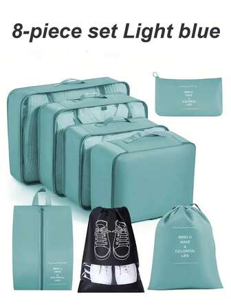 1/8 piezas Juego de organizadores de viaje - Bolsas de almacenamiento de gran capacidad, bolsas plegables para ropa, bolsas para cosméticos, bolsas para zapatos, bolsas de compresión, ideales para armario, equipaje, baño, regalos para mamá, amigos, maestros, bolsa de viaje, bolsa de equipaje, bolsa de lona, bolsa de noche, artículos esenciales para cruceros, artículos esenciales para vacaciones para hombres y mujeres