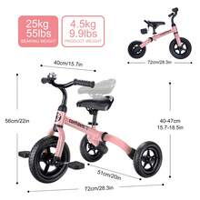 Tricycle For Toddlers Ages 2-5, Adjustable Seat 3 In 1 Balance Bike With Foldable Ride-On Toy For Easy Carrying And Storage, Preschool Ride-On Toddler Bike - Pink - View 4