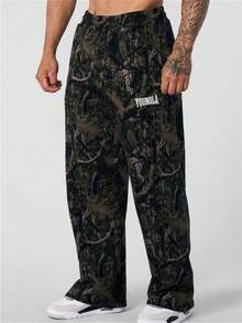 YOUNGLA Bionic Camouflage Sweatpants Loose Straight Fitness Training Trousers - 黑色 - 查看 1