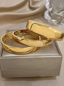 18K 镀金不锈钢奢华几何开口袖口手镯套装，适合女士，佩戴在手腕上，而不是手臂上，经典复古优雅珠宝妈妈礼物圣诞节感恩节万圣节婚礼狂欢/舞会/派对/日常配饰周年纪念情人节波西米亚珠宝生日伴娘礼物 - 彩色 - 查看 2