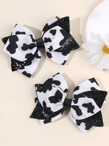 2 Stücke Haarbögen für Kleinkind Mädchen, Schwarz-Weiß Kuh Muster Haarbögen, glitzernde Schwalben-Schwanz Haarspangen, Haarstyling-Clips, Haar-Accessoires für Kinder und Teenager, geeignet für den täglichen Gebrauch, perfekte Geschenke für Kinder