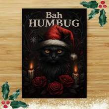 1 بطاقة تهنئة عيد الميلاد مع مغلف (11 سم * 16 سم) بتصميم قطة سوداء مضحكة "Bah Humbug" ، مشهد احتفالي بالقطط والورود ، مثالية للأصدقاء ، مناسبة لاحتفالات عيد الميلاد ، بطاقة تهنئة عيد الميلاد الساخرة | بطاقة عيد الميلاد الساخرة | بطاقة تهنئة ورقية