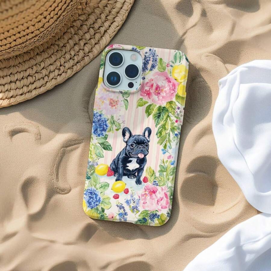 French Bulldog Phone Case, Cute Watercolor Puppy Cover, Floral & Fruity For IPhone - 白色 - 查看 1