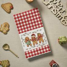 1 pieza/2 piezas/4 piezas Toalla de limpieza de cocina súper suave de microfibra con diseño de pan de jengibre, cuadros escoceses y rayas, de 45*66cm, decoración de cocina navideña, paño de platos, decoración navideña para el hogar, regalo de inauguración de casa para el baño