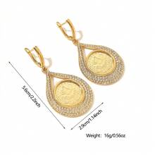 1 Pair Elegant Copper Alloy Gold Plated Crystal Inlaid Coin Pendant Earrings, Suitable For Women's Daily Wear And Holiday Gifts