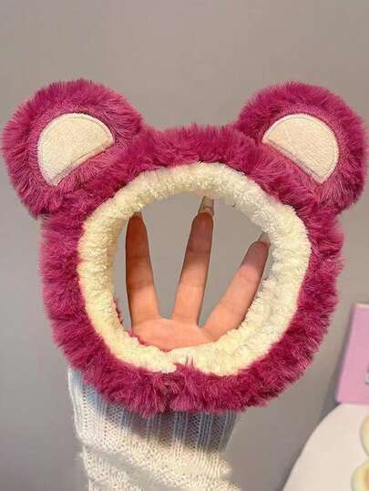 1pc Women's Solid Color Plush Bear Headband, Casual Versatile Hair Accessory Suitable For Daily Wear, Home Use, And Campus Women Bandanas Winter Head Wrap Warm