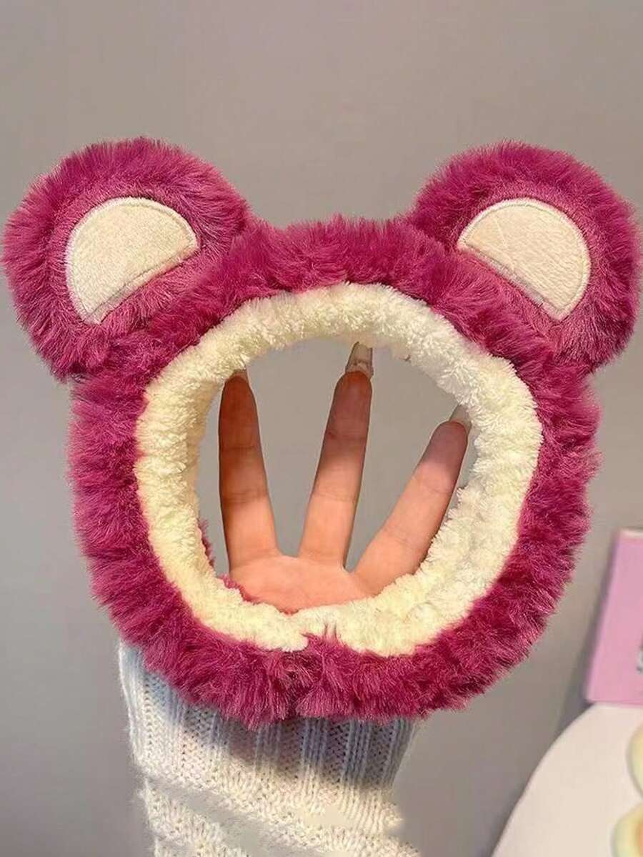 1pc Women's Solid Color Plush Bear Headband, Casual Versatile Hair Accessory Suitable For Daily Wear, Home Use, And Campus Women Bandanas Winter Head Wrap Warm