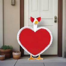 Valentine Porch Goose Outfit Cute Heart Costume With Head Bow For Lawn Goose Statue, Patio Decoration - 紅色 - 查看 2