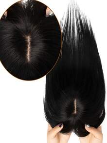 8*12 Women's Straight Jet Black Hair Topper Natural Hair Clip - In Hairpiece Basic Style Hair Enhancement For All Brown Real Hair Bangs For Face Shape Modification - S1 - Xem 4