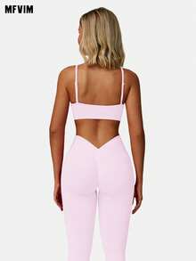 Bộ đồ thể thao nữ MFVIM gồm áo ngực thể thao không đường may, co giãn và quần legging cạp cao, ôm sát, định hình vòng ba, thoáng khí và thoải mái, lý tưởng cho tập luyện, chạy bộ, đạp xe, yoga, pilates và tập gym. - Hồng - Xem 5