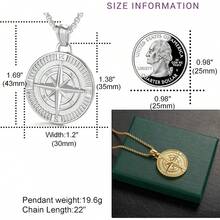 Men's Stainless Steel Compass Pendant Necklace For Adventurers - Vàng - Xem 2