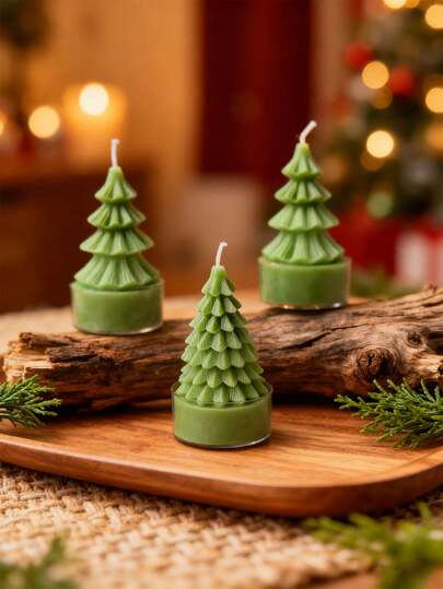1 pezzo Mini candela profumata a forma di albero di Natale in cera, cera vegetale con fragranza, tempo di combustione senza fumo oltre 4 ore, ideale per creare un'atmosfera natalizia, adatta per riunioni a tema, celebrazioni domestiche, elegante decorazione per il soggiorno, soddisfa le esigenze di decorazione natalizia per il tavolo