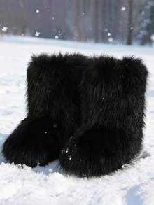 New Winter Warm Plush Faux Fur Snow Boots For Women - Dark Grey & Brown & Black Ankle Booties With Soft Lining, Cozy Slip-On Design For Cold Weather Outdoor & Indoor Wear Unisex Short Ankle Faux Raccoon Fur Snow Boots - Solid Classic Color, Super Smooth Fur Touches The Ground, Perfect For Christmas & Halloween, Y2K Style! Y2K Fashion Men's & Women's Snow Boots - Faux Raccoon Fur, Silky Smooth Floor-Reaching Fur, Solid Classic Shade, Ideal For Christmas & Halloween! Short Ankle Unisex Snow Boots With Faux Raccoon Fur - Solid Classic Color, Ultra-Smooth Fur Hits The Ground, Must-Have For Christmas & Halloween, Edgy Y2K Vibe! Christmas & Halloween Essential Faux Raccoon Fur Snow Boots (Unisex) - Solid Classic Hue, Smooth Fur Touches The Floor, Stylish Y2K Look! Y2K Short Ankle Snow Boots For Men & Women - Faux Raccoon Fur, Super Smooth Floor-Length Fur, Solid Classic Color, Great For Christmas & Halloween Celebrations! - 黑色 - 查看 1