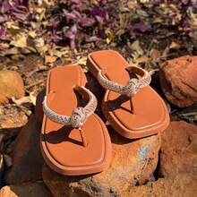 Women's Square Toe Knot Sandal, Comfortable For Everyday Use - Camel - View 2