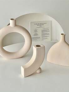 1 pieza Jarrón decorativo de cerámica con diseño geométrico, jarrón decorativo de cerámica minimalista nórdica, adecuado para decoración de mesa central de hogar de moda moderna, decoración de dormitorio estética, jarrón moderno, jarrón bohemio, jarrón redondo, jarrón donut, jarrón neutro para decoración del hogar