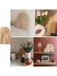 1pc/2pcs Bohemian Wooden Rainbow Arch Decor Set, Multi-Functional Wall Rack & Vanity Decor, Creative Asymmetrical Wooden Tray Decor, Tabletop Incense Holder, Rustic Wooden Tray Decor, Suitable For Living Room & Bedroom - Apricot - View 6