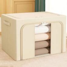 1pc 衣服收纳盒,钢架大容量整理盒,折叠衣服收纳盒,被子收纳盒,家用防水防潮衣柜收纳盒卧室配件-宽敞防尘衣物床上用品收纳盒，适用于高效的家庭和宿舍空间管理，连衣裙裤子鞋子牛仔裤靴子裙子卧室，收纳盒，家居收纳，白色T恤女装，黑色裤子女装，女士冬装，连衣裙， - 米色 - 查看 10